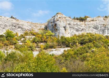 rocks in gorge mariam-dere in Crimean mountains in autumn
