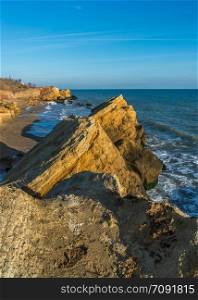 Rocks near the Black Sea coast near the village of Fontanka, Odessa region, Ukraine. Rocks near the Black Sea coast
