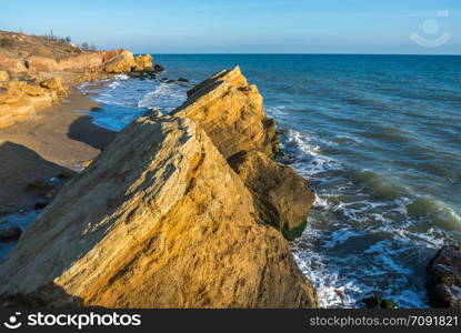 Rocks near the Black Sea coast near the village of Fontanka, Odessa region, Ukraine. Rocks near the Black Sea coast