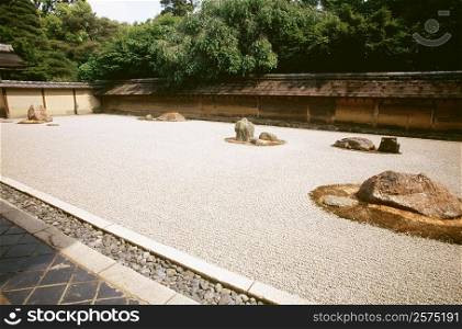 Rocks on display at a rock garden, Ryoanji Temple, Kyoto, Japan