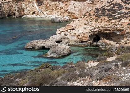 Rocks on Malta island with blue sea