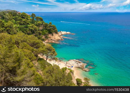 Rocks on the coast of Lloret de Mar in a beautiful summer day, Costa Brava, Catalonia, Spain