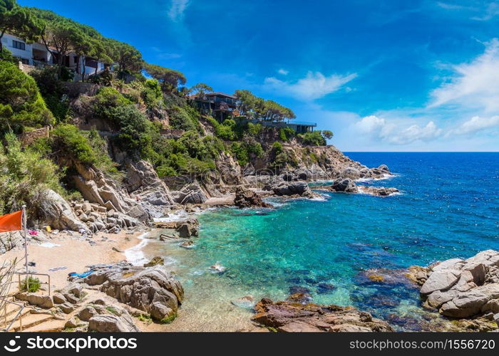 Rocks on the coast of Lloret de Mar in a beautiful summer day, Costa Brava, Catalonia, Spain