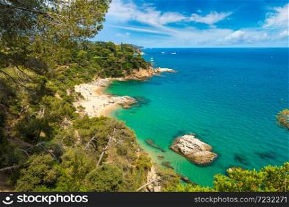 Rocks on the coast of Lloret de Mar in a beautiful summer day, Costa Brava, Catalonia, Spain