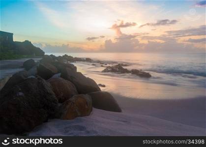 Rocks on the Sand at Sunset, in Saint Lucia