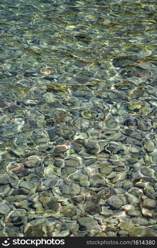 Rocks seen through rippling clear water.