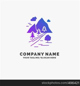 rocks, tree, hill, mountain, nature Purple Business Logo Template. Place for Tagline.. Vector EPS10 Abstract Template background