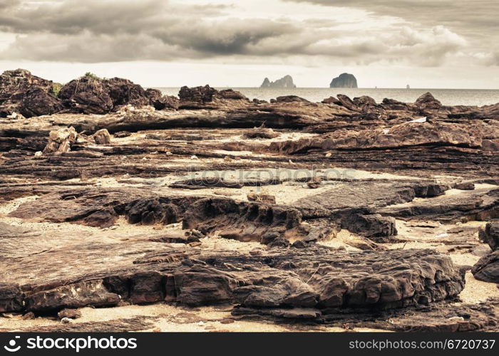 rocks under stormy sky, Andaman Shore, Thailand