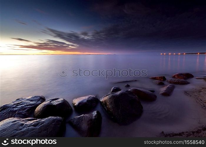 rocky baltic seascape in the evening