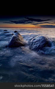 rocky baltic seascape in the evening