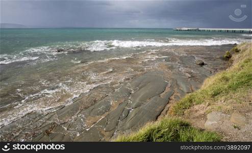 Rocky beach along the coast Great Ocean Road in Victoria, Australia