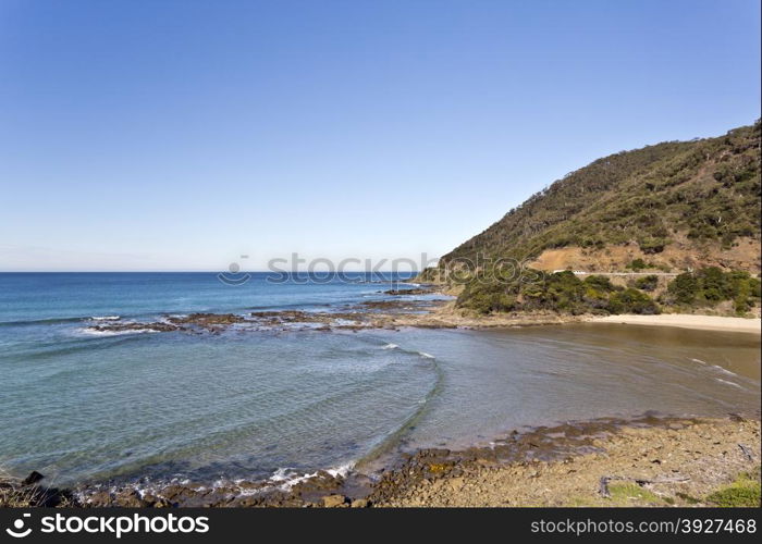Rocky beach along the coast Great Ocean Road in Victoria, Australia