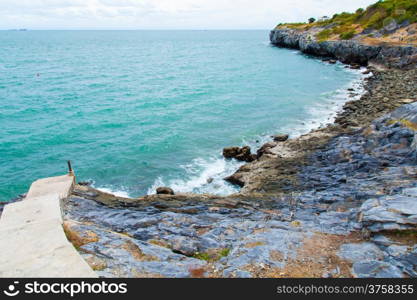 rocky beach. The path down to the sea water is not suitable for wide area.