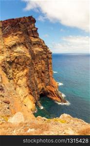 Rocky cliffs at the ocean, Portugal. Ocean with mountains
