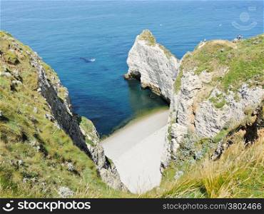 rocky coast cote d&rsquo;albatre of english channel near Eretrat village, France