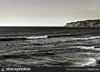 Rocky Coast of Atlantic Ocean in Portugal, Stylized Photo