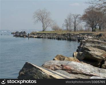 rocky coast of Staten Island in New York City