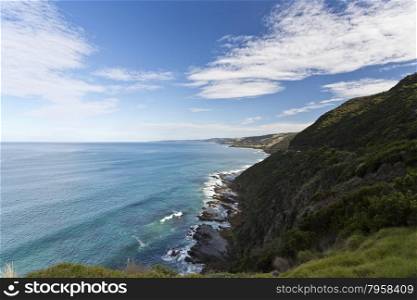 Rocky coastline along the coast Great Ocean Road in Victoria, Australia