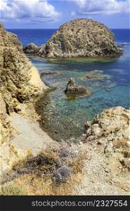 Rocky Coastline and Cliffs, Island of Isleta del Moro, Cabo de Gata-Nijar Natural Park, UNESCO Biosphere Reserve, Hot Desert Climate Region, Almeria, Andalucia, Spain, Europe