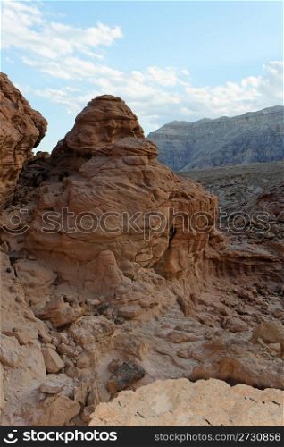 Rocky desert landscape at sunset