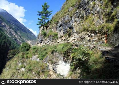 Rocky footpath and mountain area in Nepal