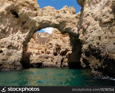 Rocky grotto area of Algarve, Lagos, Portugal