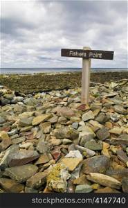 "Rocky headland with a sign "Fishers Point""