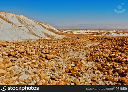 Rocky hills of the Negev Desert in Israel. Breathtaking landscape of the desert rock formations in the Southern Israel Desert.