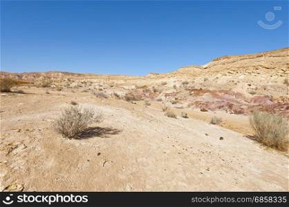 Rocky hills of the Negev Desert in Israel. Breathtaking landscape of the desert rock formations in the Southern Israel Desert.