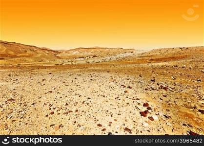Rocky Hills of the Negev Desert in Israel at Sunset
