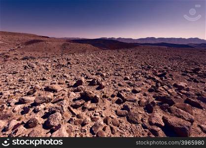 Rocky Hills of the Negev Desert in Israel at Sunset, Toned Picture