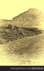 Rocky Hills of the Negev Desert in Israel, Vintage Style Toned Picture