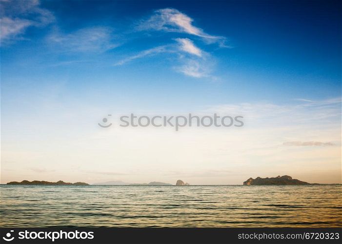 rocky islands in Andaman Sea, Thailand, at day