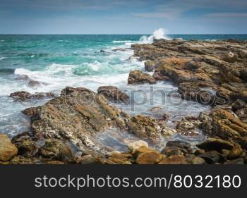 Rocky landscape at Rocky Point, Tangalle, Southern Province, Sri Lanka, Asia.