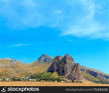 Rocky mountains near Cala di Punta Lunga coast, Macari, San Vito Lo Capo region, Sicily, Italy