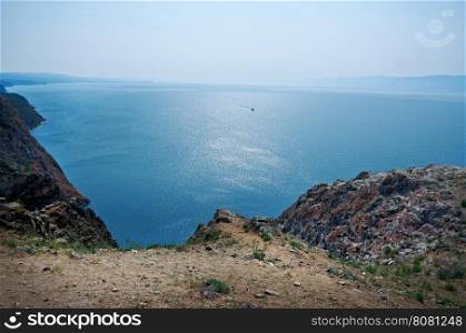 rocky shore near Cape Khoboy Olkhon island, lake Baikal, Siberia, Russia