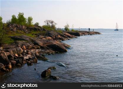 Rocky shore of the Baltic Sea. Scandinavia.