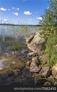 Rocky shore of the lake. Finland