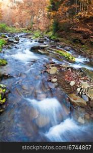 Rocky Stream, Running Through Autumn Mountain Forest