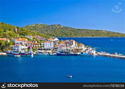 Rogoznica harbor and waterfront view, blue Adriatic sea, Dalmatia, Croatia
