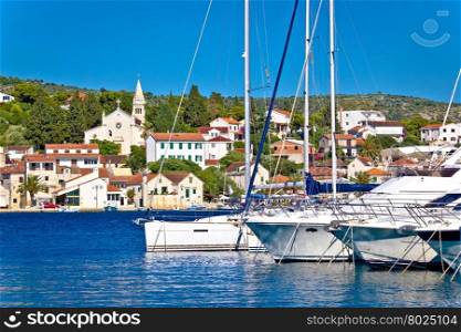 Rogoznica sailboats in harbor and waterfront architecture, Dalmatia, Croatia
