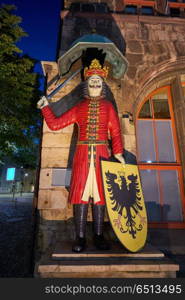 Roland figure Stadt Nordhausen Rathaus in Germany. Roland figure at Stadt Nordhausen Rathaus in Thuringia Germany