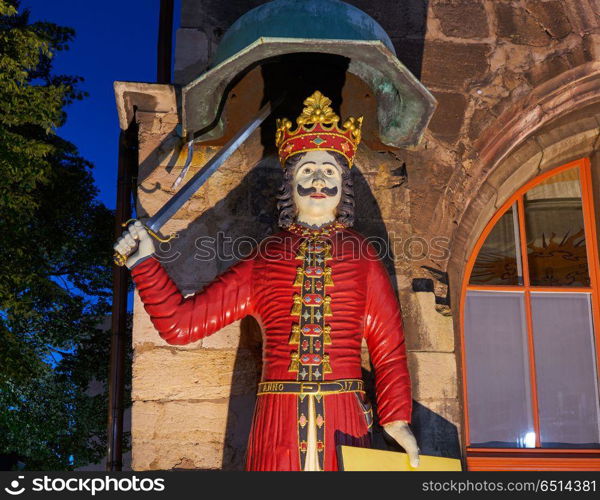 Roland figure Stadt Nordhausen Rathaus in Germany. Roland figure at Stadt Nordhausen Rathaus in Thuringia Germany