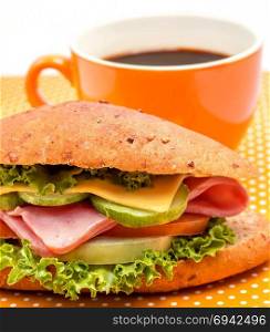 Roll Coffee Breakfast Showing Ham Cheese Sandwich And Delicatessen Delicious