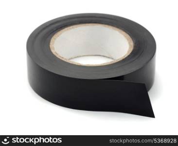 Roll of black plastic duct tape isolated on white