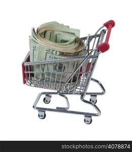Roll of cash in a small shopping cart - path included