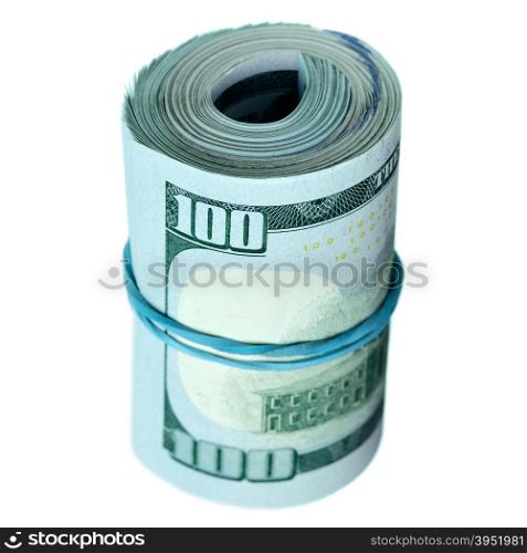 Roll of dollars isolated over the white background