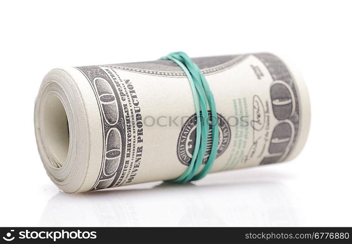 Roll of fake money isolated on white