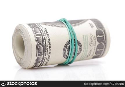 Roll of fake money isolated on white