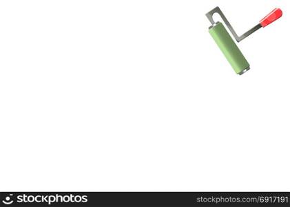 Roll of paint on a white background . Roll of paint on a white background place at the top right